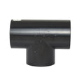 Black PVC 50mm T-piece pipe fitting with three open socket ends in a tee configuration