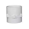 White PVC female tank adaptor fitting with threaded interior, stepped body and centre locking band with nub detail