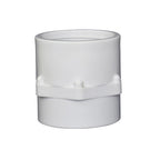 White PVC female tank adaptor fitting with threaded interior, stepped body and centre locking band with nub detail