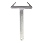 Collins Filter Lid Spanner, brushed stainless steel T-shaped tool with forked head and hanging hole, on white background