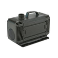 Submersible water pump dark grey plastic housing with carry handle, ribbed vents, threaded outlet port and flat base