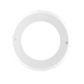 White circular electrical adaptor ring with open centre and two silver screws, flat plastic construction