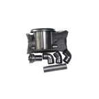 Black pool skimmer kit with cylindrical housing, mesh bag, elbow fittings, pipe extensions and flange adapter included