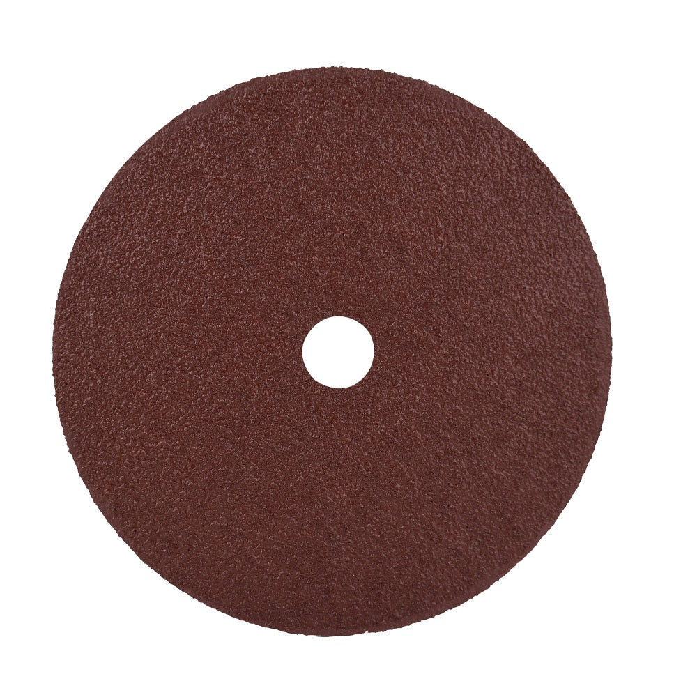 Sanding disc 180mm P36 grit dark red aluminium oxide fibre with centre arbor hole, rough abrasive surface texture