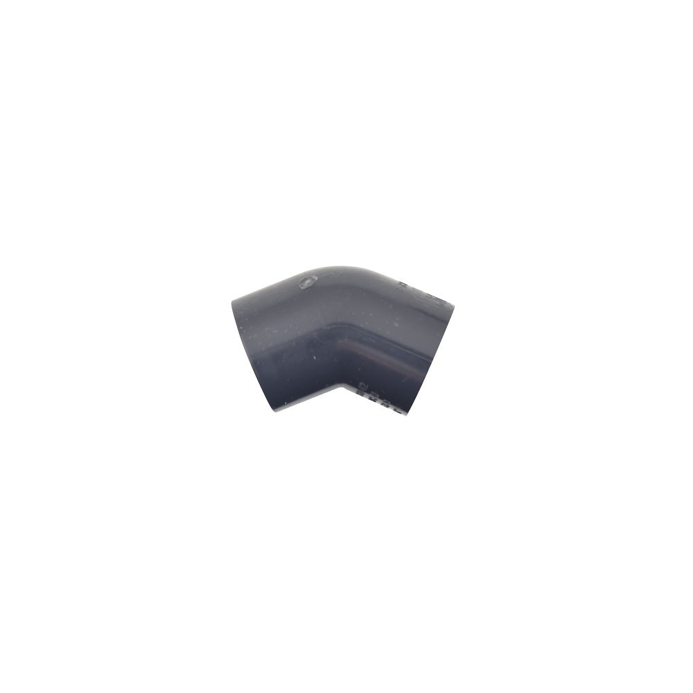 Grey PVC 45-degree elbow pipe fitting 20mm with smooth finish and socket ends
