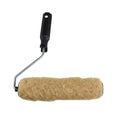 Paint roller with natural sheepskin cover on metal frame and black plastic handle, 230mm wide, beige fluffy pile