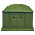 Green polyethylene pump box enclosure 1.2m x 1.2m x 700mm with fitted lid, ribbed sides and two circular pipe entry holes