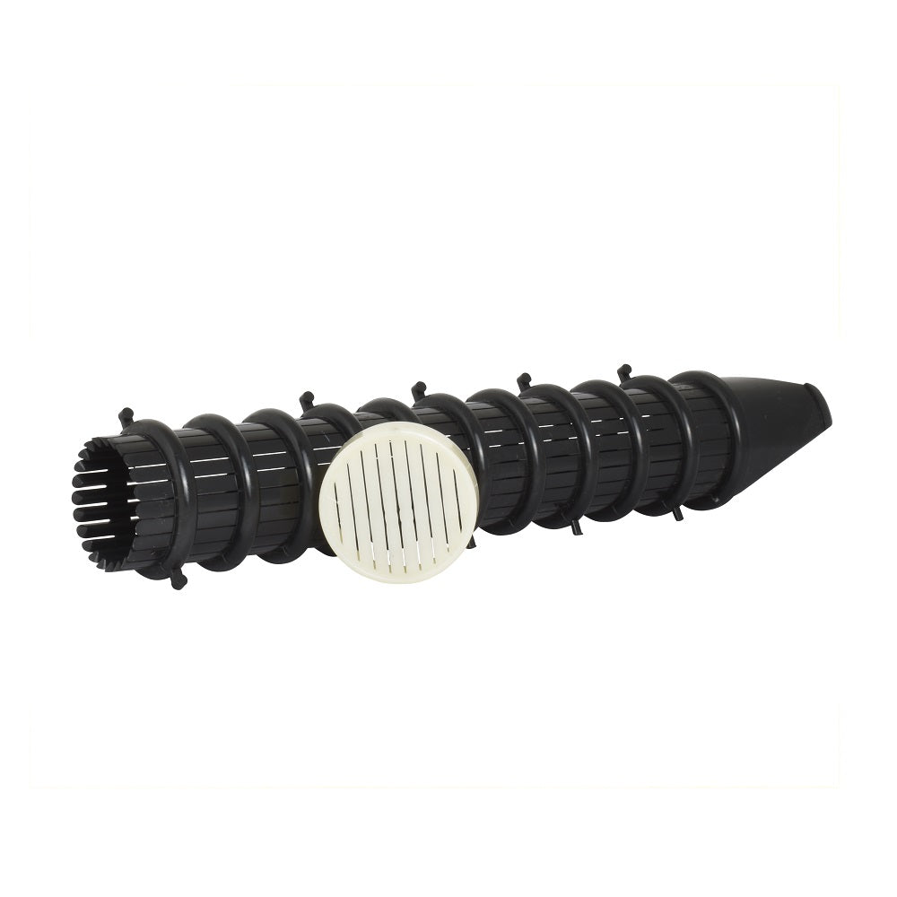 Black plastic Speck filter finger with segmented ribbed body, tapered end, and single white slotted disc insert