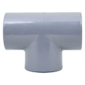 Grey PVC T-piece pipe fitting with three equal socket openings and smooth finish, 32mm diameter