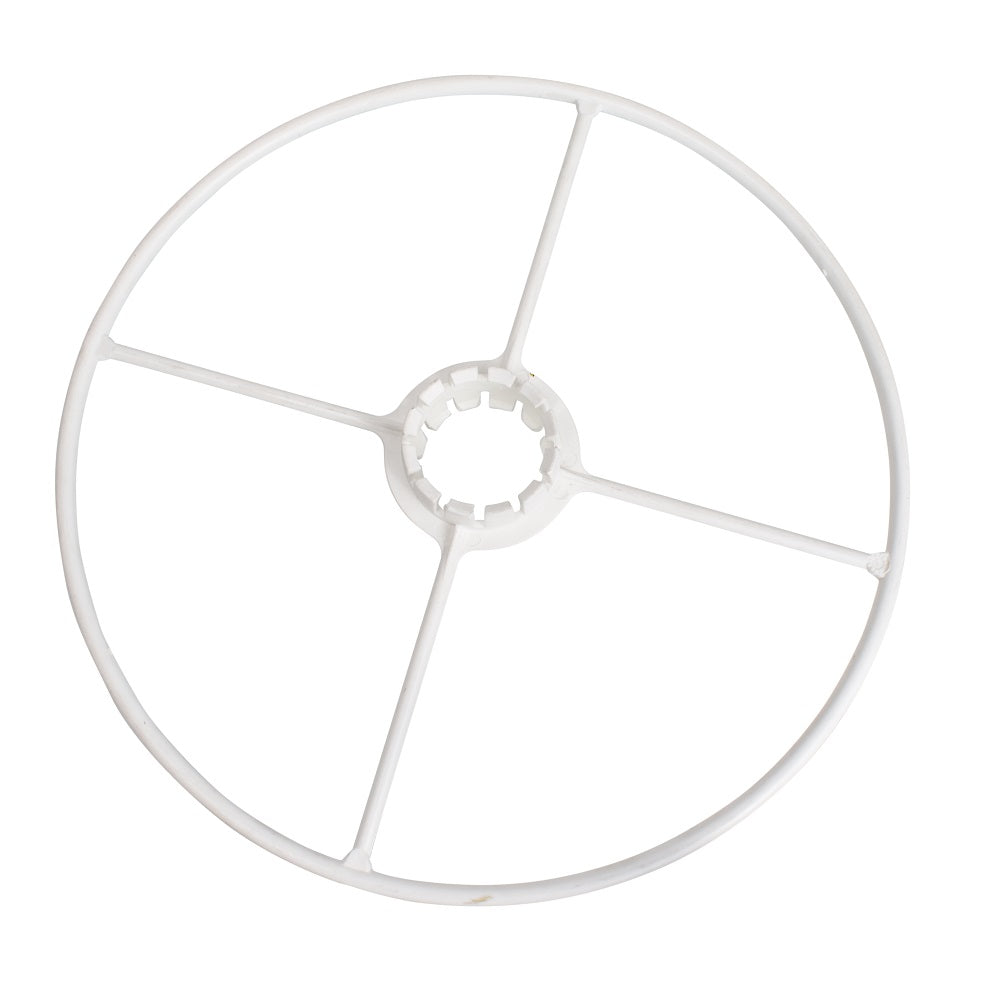 White plastic bumper wheel ring for Zodiac pool cleaner with central hub and four spoked arms, medium size