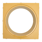 Yellow plastic Swimquip deck collar with large circular opening and square mounting flange with side clips