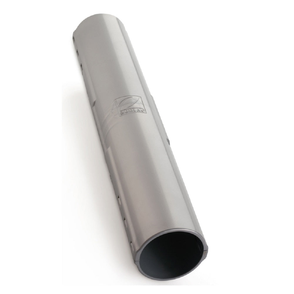 Grey cylindrical Zodiac hose protector with hollow open end and embossed logo, rigid plastic construction