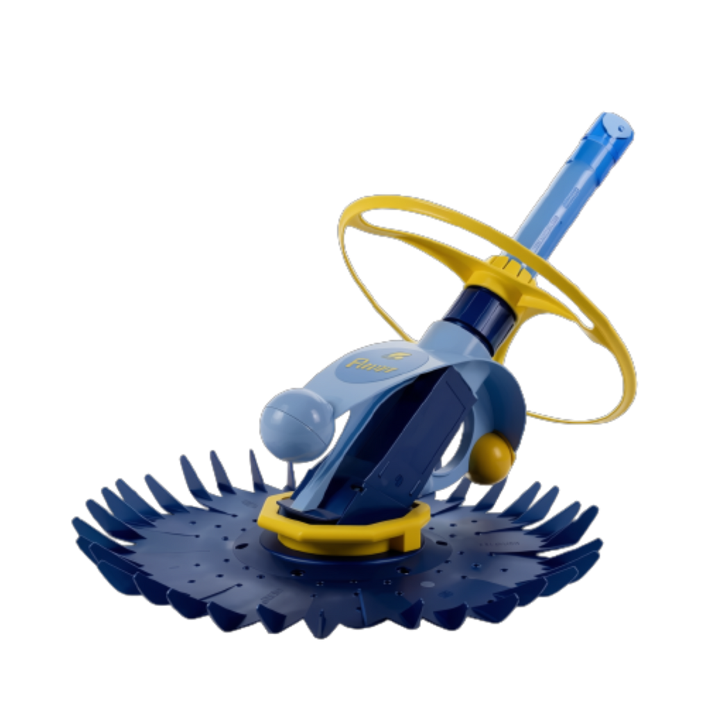 Zodiac Pacer Cleaner Combi automatic pool cleaner in navy blue and yellow with wide scalloped base and hose connector