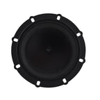 Black round filter lid with O-ring groove, multiple mounting slots, and smooth domed centre surface, viewed from above