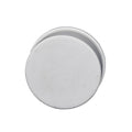 White PVC 50mm round end cap fitting with smooth flat face and ribbed edge, top-down view