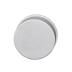 White PVC 50mm round end cap fitting with smooth flat face and ribbed edge, top-down view