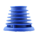 Blue rubber pool cleaner weir adaptor with stepped ridged cone shape and wide flat base flange