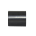 Black PVC straight pipe coupling connector, 50mm diameter, short cylindrical barrel, smooth matte finish, plain open ends