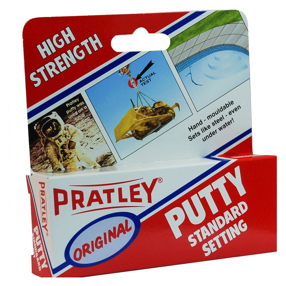 Pratley Original Putty Standard Setting red and white retail card packaging with hang tab and use-case images