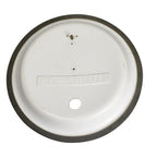 Colliquip round white plastic vacuum lid 300mm with grey rubber rim seal, central drain hole, and embossed brand label
