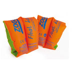 Zoggs Float Bands inflatable armbands in orange and green with blue branding, pair shown on white background