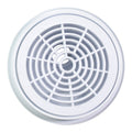 White plastic round pool bottom drain cover with concentric circle grid pattern and central hub opening