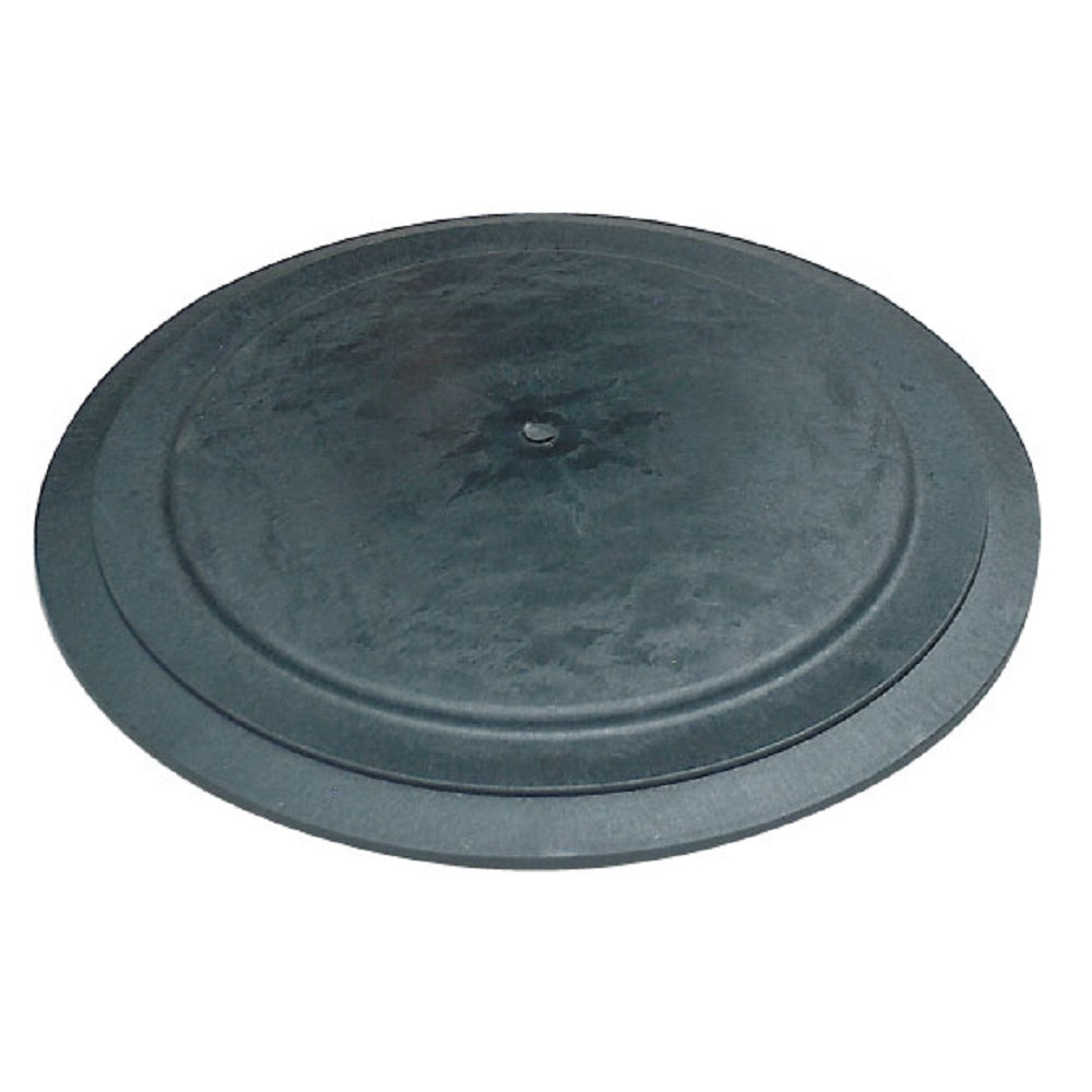 Speck Badu Koi Filter Lid, round black rubber diaphragm with raised centre and small central hole, isolated on white
