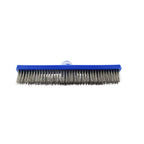 Wide pool brush with blue plastic body and stainless steel wire bristles, 250mm, with centre handle socket mount
