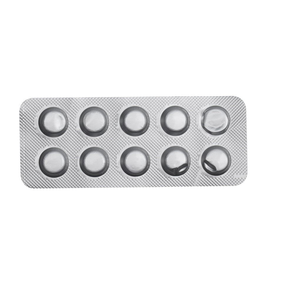 Cyanuric acid tablets silver foil blister pack containing 10 round white tablets in two rows of five