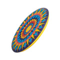 Waboba Wingman flying disc by Aqua Pro with vibrant mandala print in blue, yellow, red and green on a yellow-edged oval disc
