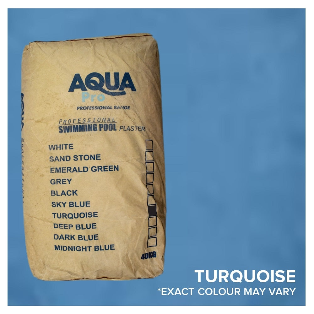 Aqua Pro Marbelite Turquoise 40kg kraft paper sack, turquoise colour option ticked on bag's colour chart against a blue background