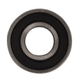 Deep groove ball bearing 6204 with black rubber seal, grey steel outer ring, front view showing centre bore