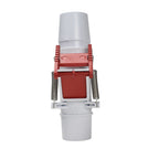 White and red plastic Gemini regulator valve with dual stainless steel tension springs and pipe connectors at each end