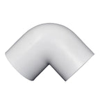 White PVC 90-degree elbow pipe fitting with smooth curved exterior and wide-radius bend, 32mm diameter
