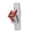 White PVC Gemini regulator valve with red plastic flap gate and stainless steel spring mechanism for pool cleaners