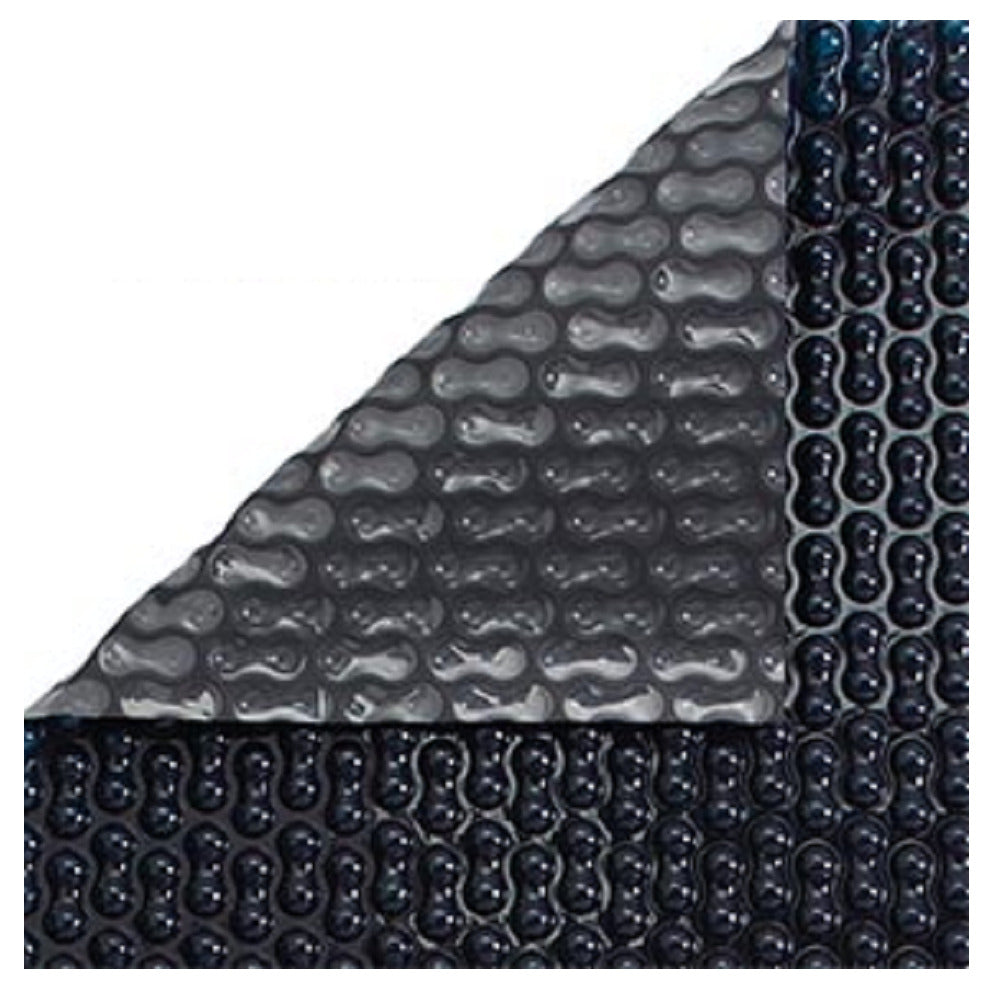 Solar pool blanket 400 micron black and grey bubble texture showing both sides folded corner detail