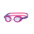 Zoggs Little Ripper kids swim goggles in pink and purple with clear lenses and dual-stripe silicone strap