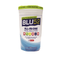 BLU52 All-in-One Pool Solution white cylindrical tub with lime green band, 4-week value pack