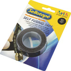 Sellotape Self Fusing Rubber Tape in black, 18mm wide x 3m, displayed on yellow retail blister card