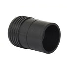 Black plastic poly-to-PVC pipe fitting adapter 50mm with external thread on one end and smooth socket on the other