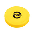 Yellow Wizza Flying Disk by Aqua Pro, compact round disc with black logo on white background