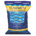 Clinobrite Pool Filter Medium 25kg bag in blue and yellow packaging, natural zeolite pool filter media