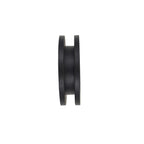 Black rubber profile gasket with raised flanged edges and grooved centre channel, side profile view on white background