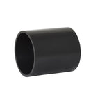 Black PVC 50mm straight pipe coupling connector with smooth cylindrical body and open ends