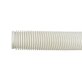 White ribbed flexible plastic pool cleaner hose with spiral corrugated design and open circular end fitting