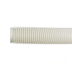 White ribbed flexible plastic pool cleaner hose with spiral corrugated design and open circular end fitting