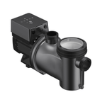 Aquagem InverCaptain WiFi Pool Pump 1.4kW in matte black with digital control panel, clear strainer lid, and inlet/outlet ports