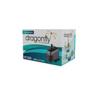 Dragonfly DF1050 submersible water pump in white and teal retail box showing black pump unit, 600L/h flow rate rating
