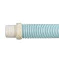 Pool cleaner hose light blue ribbed flexible tubing with white plastic threaded connector coupling end