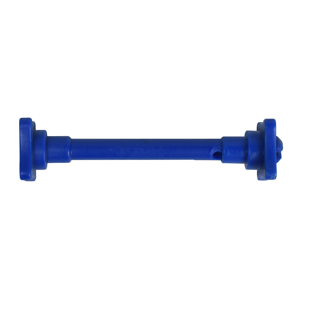 Blue plastic Gemini float pin with flanged disc ends and slim central rod for pool cleaner use